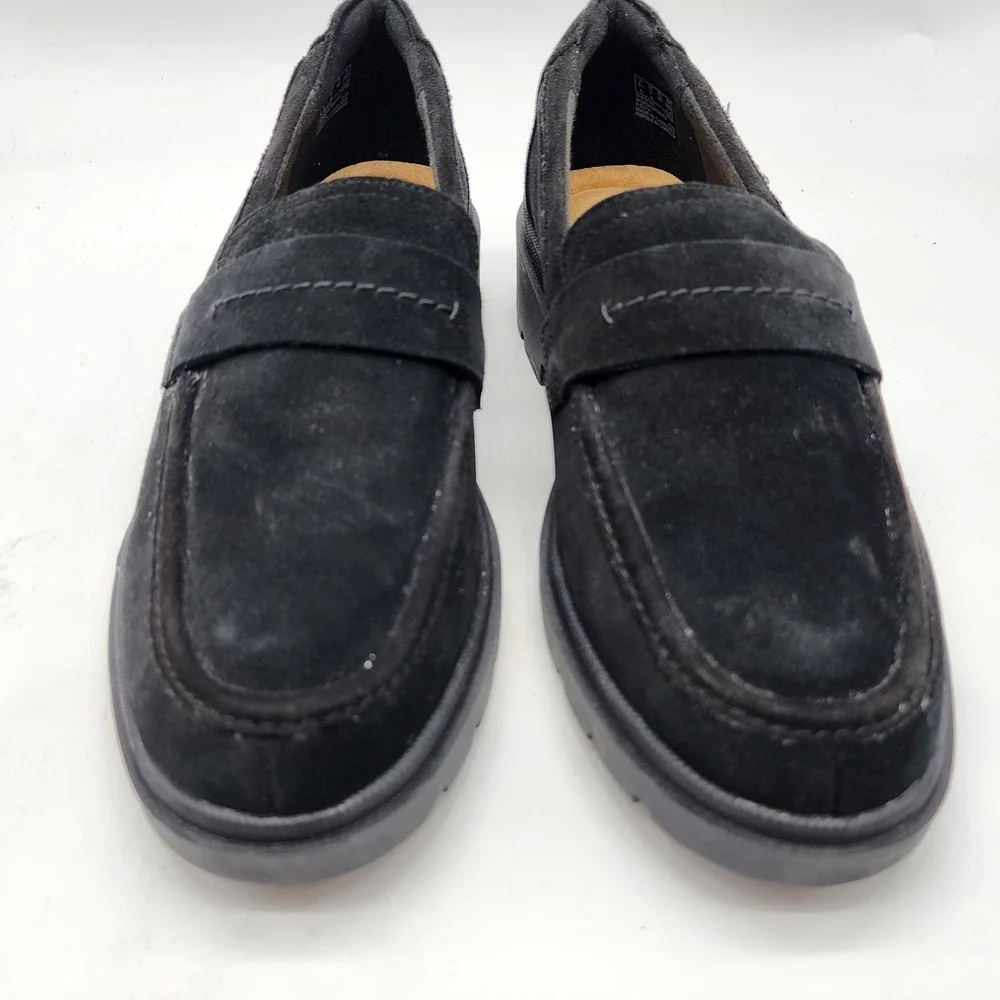 Clarks Calla Ease Loafers Women's 9 Black Suede Platform Lug Sole